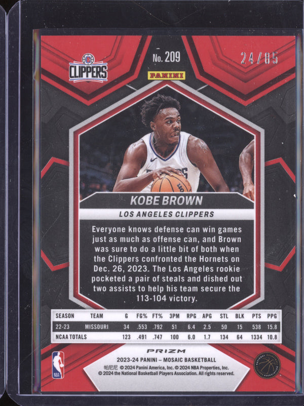 Kobe Brown 2023-24 Panini Mosaic 209 Fast Break Mosaic Blue RC 24/85