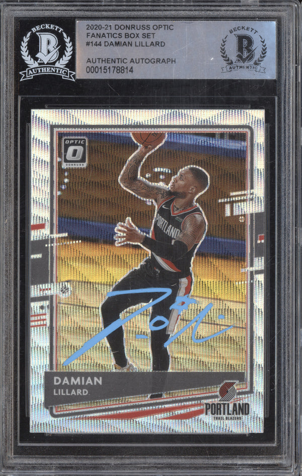 Damian Lillard 2020-21 Panini Donruss Optic 144 Fanatics Box Set Auth IP Auto BGS Authentic