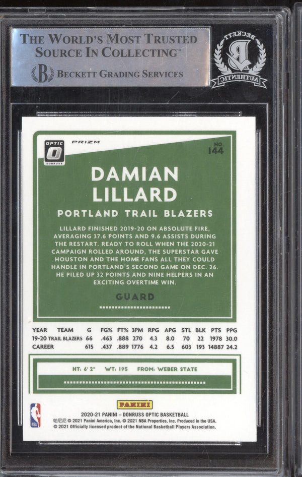 Damian Lillard 2020-21 Panini Donruss Optic 144 Fanatics Box Set Auth IP Auto BGS Authentic