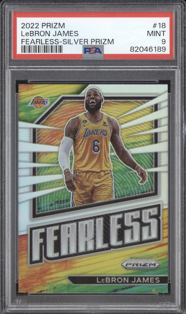 LeBron James 2022-23 Panini Prizm 18 Fearless Silver PSA 9