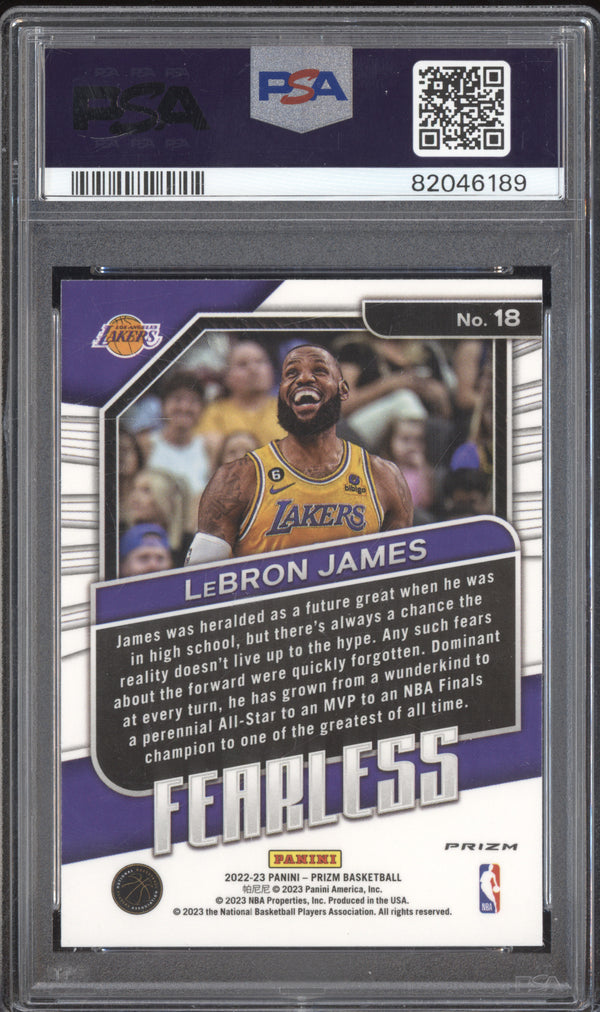 LeBron James 2022-23 Panini Prizm 18 Fearless Silver PSA 9