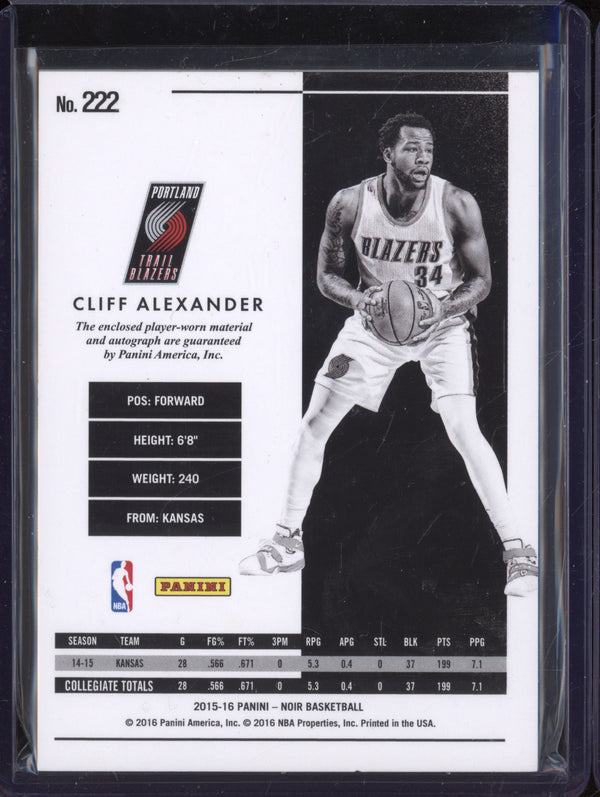 Cliff Alexander 2015-16 Panini Noir 222 Autograph Patch Rookie Black & White RC 82/99