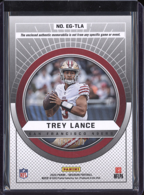 Trey Lance 2022 Panini Obsidian EG-TLA Equinox Gear Jersey 91/100