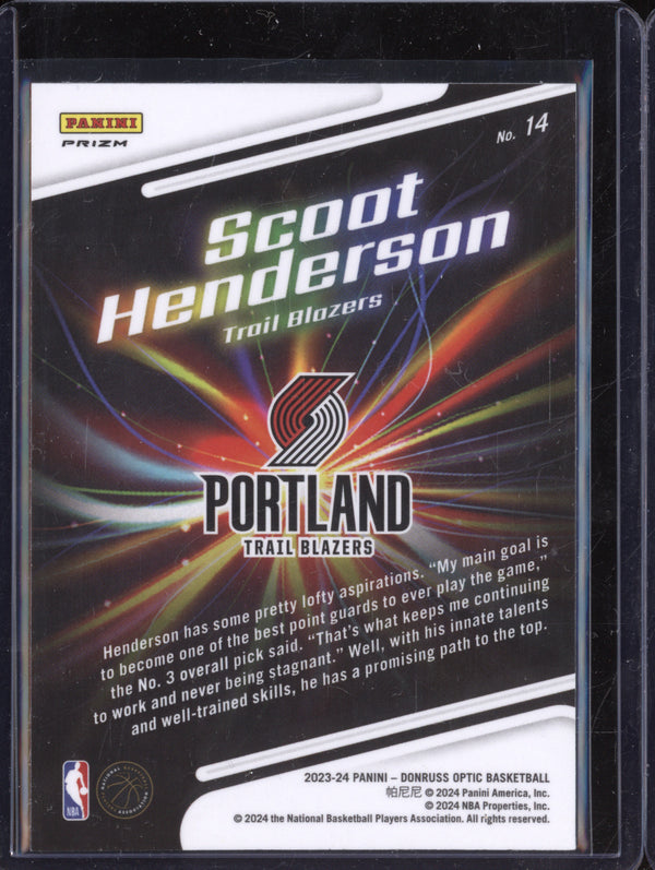 Scoot Henderson 2023-24 Panini Donruss Optic 14 Lights Out Holo RC