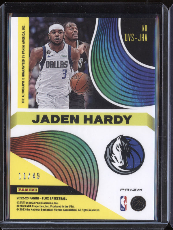 Jaden Hardy 2022-23 Panini Flux UVS-JHA Ultra Violet Auto Red RC 11/49