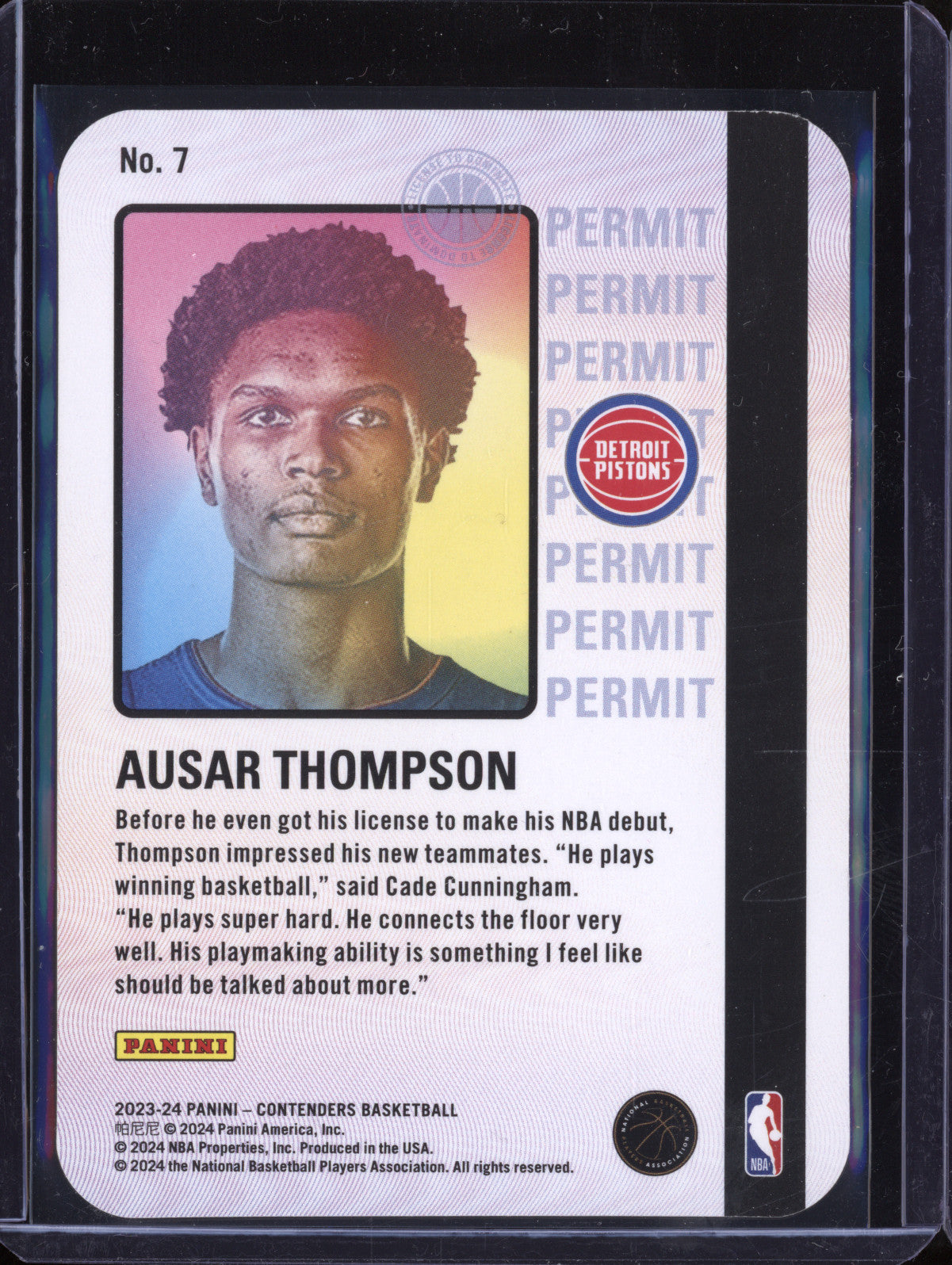 Ausar Thompson 2023-24 Panini Contenders 7 Permit to Dominate RC