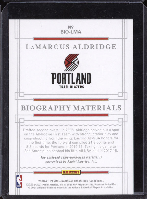 LaMarcus Aldridge 2020-21 Panini National Treasures BIO-LMA Biography Materials  22/99