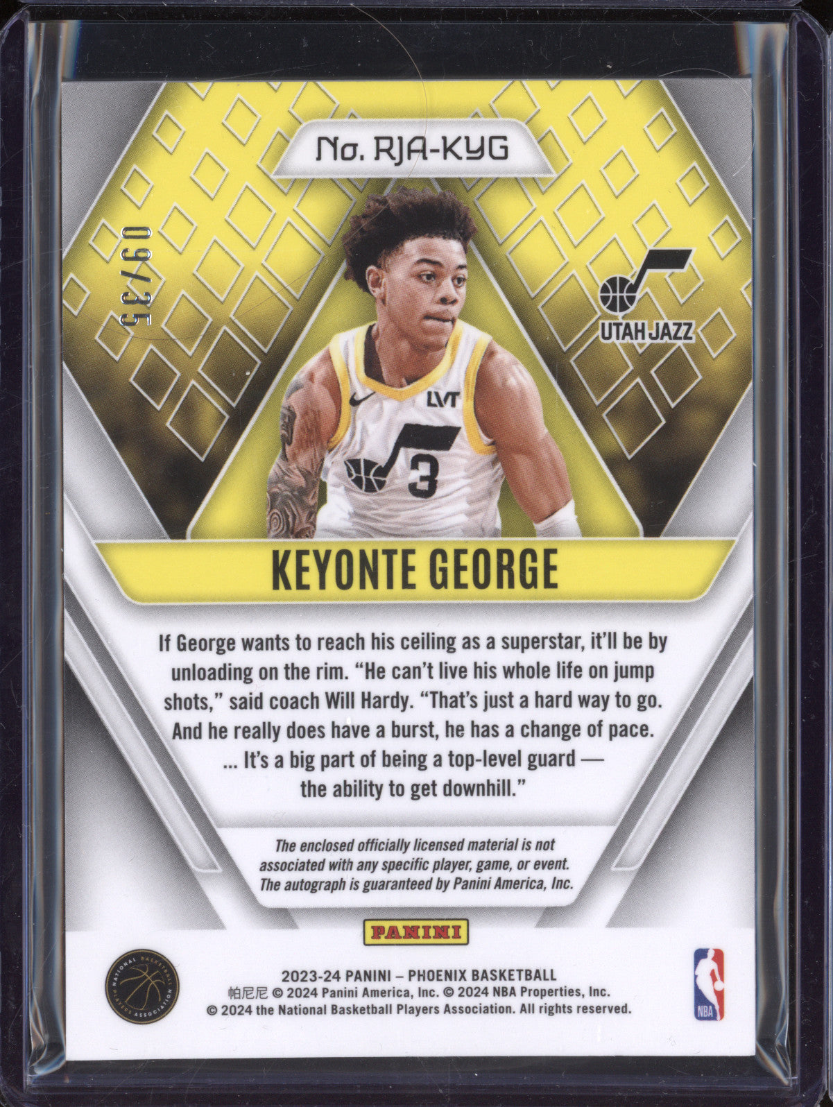 Keyonte George 2023-24 Panini Phoenix RJA-KYG Rookie Jersey Auto Yellow RC 9/35