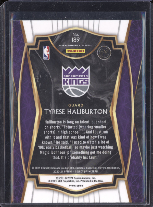 Tyrese Haliburton 2020-21 Panini Select 189 Cracked Ice Blue White Purple RC