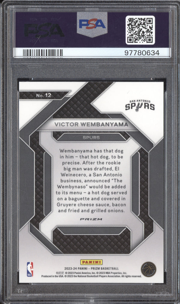 Victor Wembanyama 2023-24 Panini Prizm 12 Emergent Silver RC PSA 9