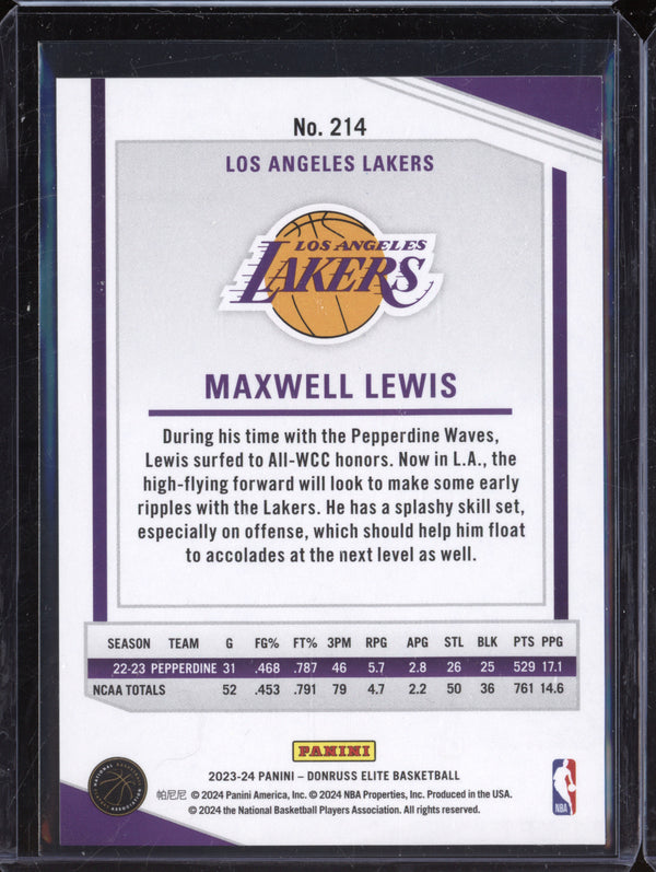 Maxwell Lewis 2023-24 Panini Donruss Elite 214 Neon Green RC 23/75