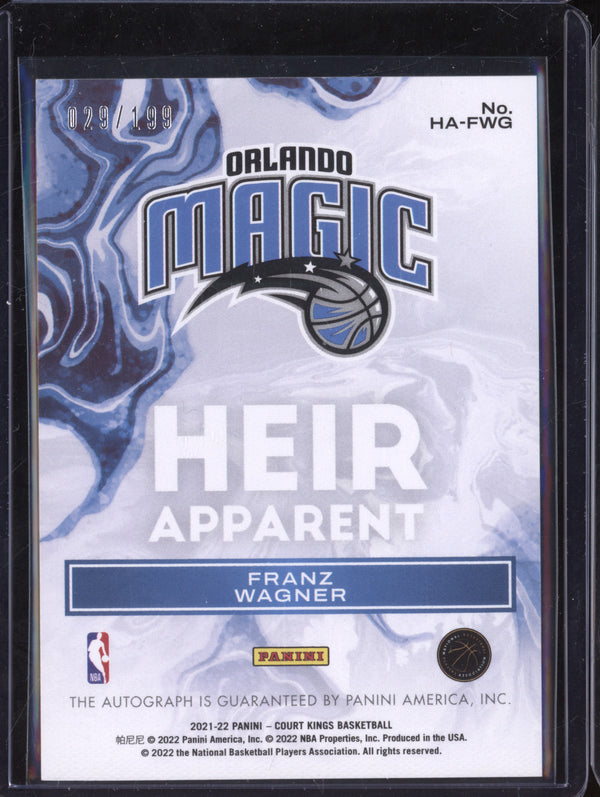 Franz Wagner 2021-22 Panini Court Kings HA-FWG Heir Apparent Autograph RC 29/199