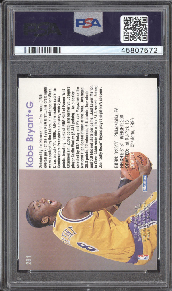 Kobe Bryant 1996-97 Panini Hoops 281 RC PSA 10