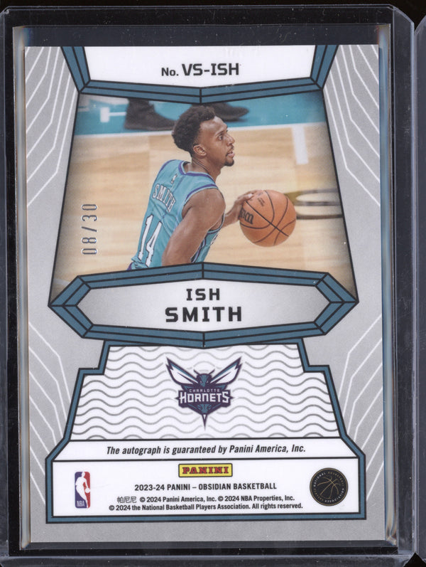 Ish Smith 2023-24 Panini Obsidian VS-ISH Volcanic Auto Blue Electric Etch 8/30