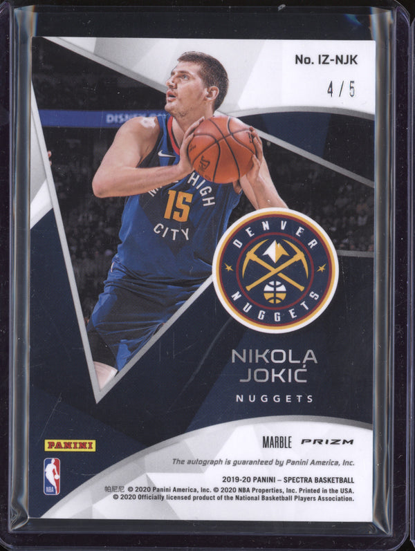 Nikola Jokic 2019-20 Panini Spectra IZ-NJK In the Zone Autograph Marble 4/5