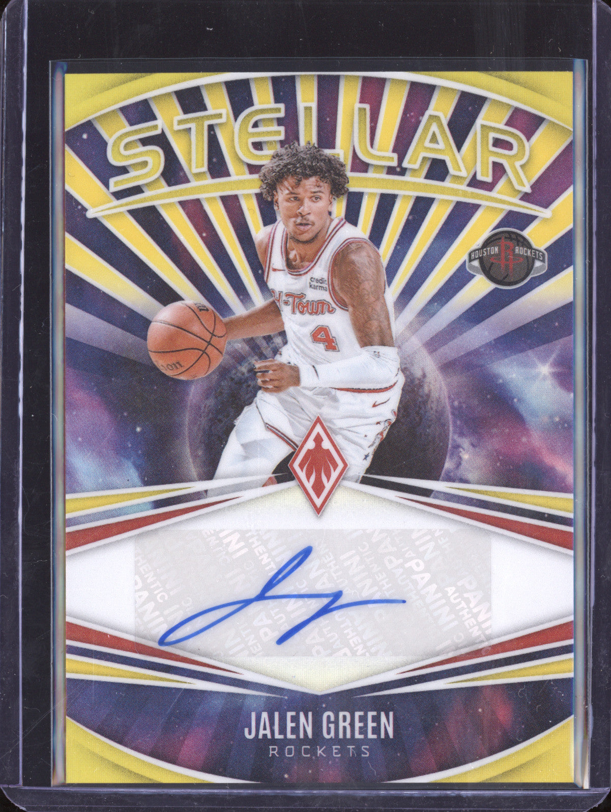 Jalen Green 2023-24 Panini Phoenix SS-JGR Stellar Signatures Yellow 34/35