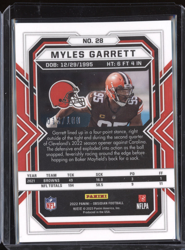 Myles Garrett 2022 Panini Obsidian 28 Purple Etch 71/100