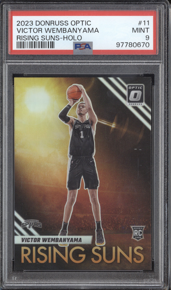 Victor Wembanyama 2023-24 Panini Donruss Optic 11 Rising Suns Holo RC PSA 9