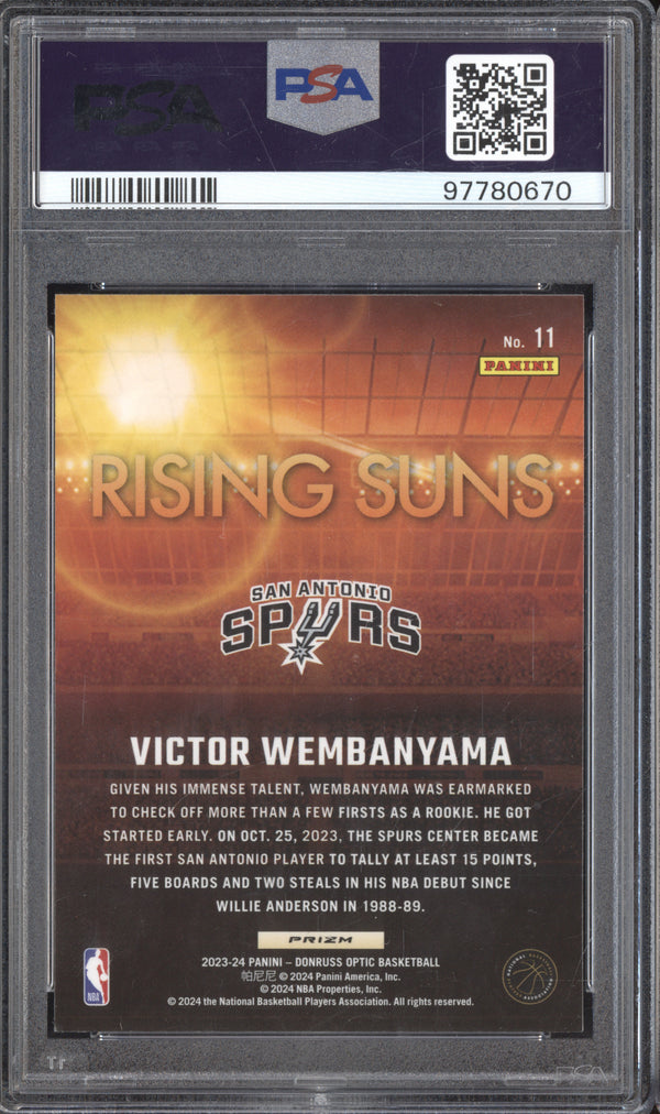 Victor Wembanyama 2023-24 Panini Donruss Optic 11 Rising Suns Holo RC PSA 9