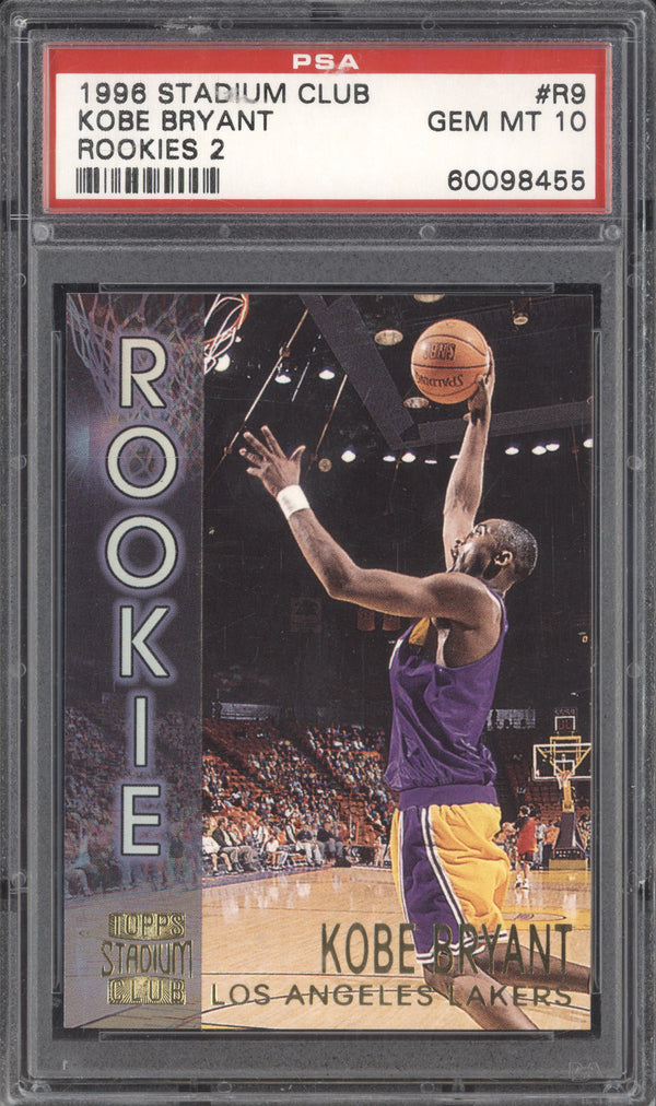 Kobe Bryant 1996-97 Topps Stadium Club R9 Rookies 2 RC PSA 10