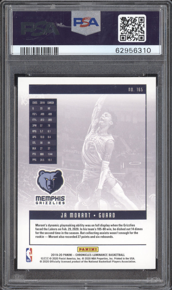 Ja Morant 2019-20 Panini Chronicles 165 Luminance RC PSA 10