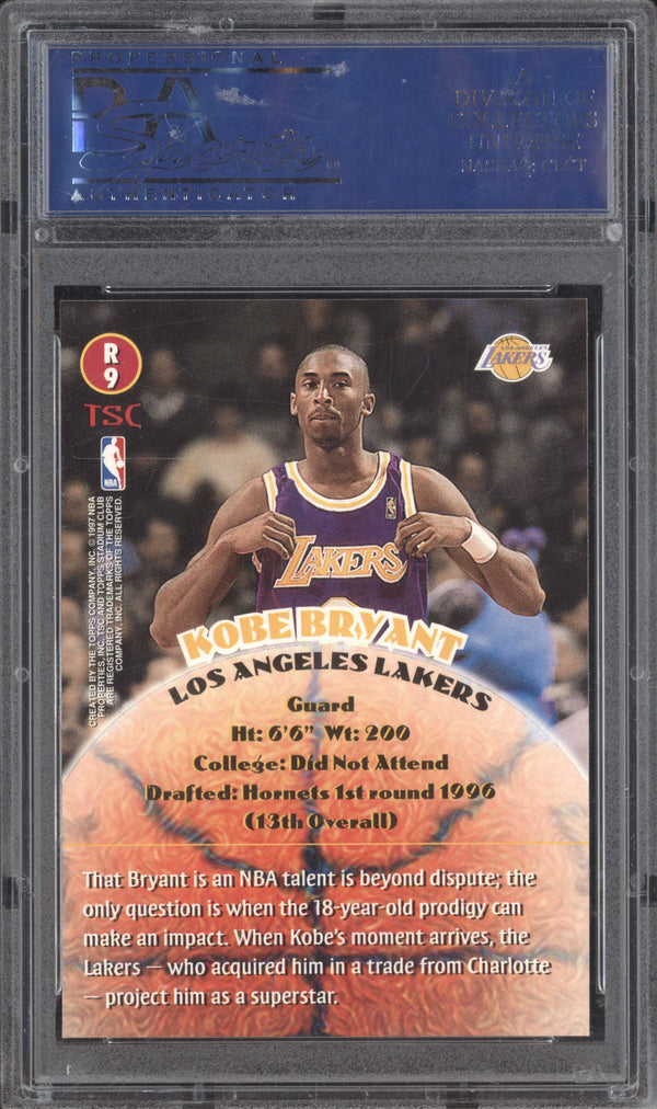 Kobe Bryant 1996-97 Topps Stadium Club R9 Rookies 2 RC PSA 10