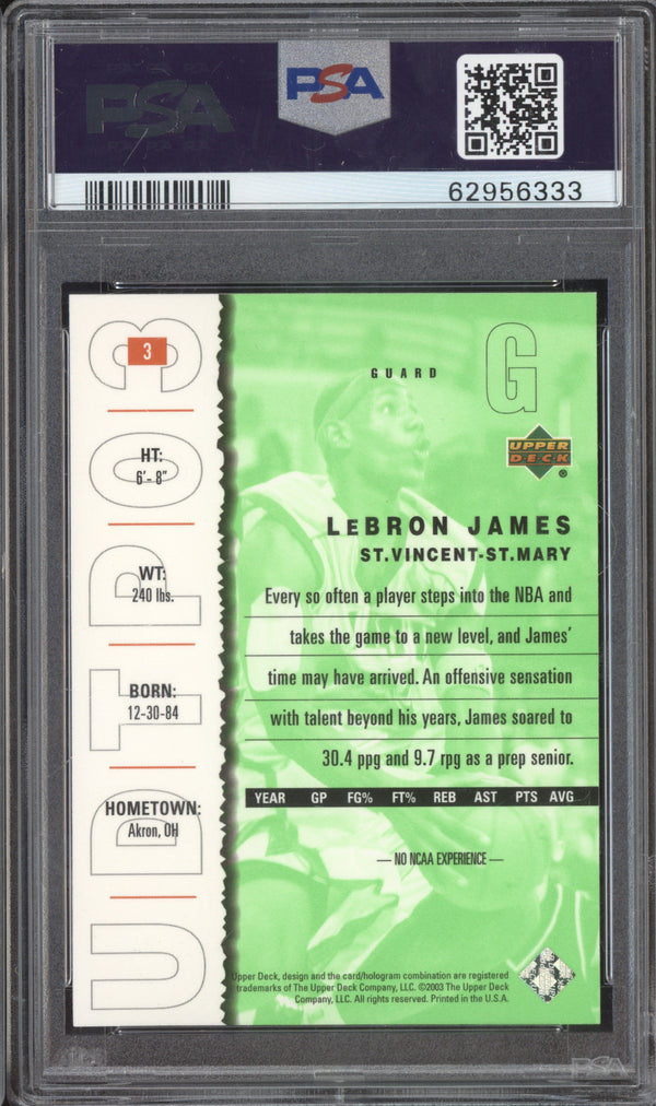 LeBron James 2003-04 Upper Deck Top Prospects 3 RC PSA 8.5