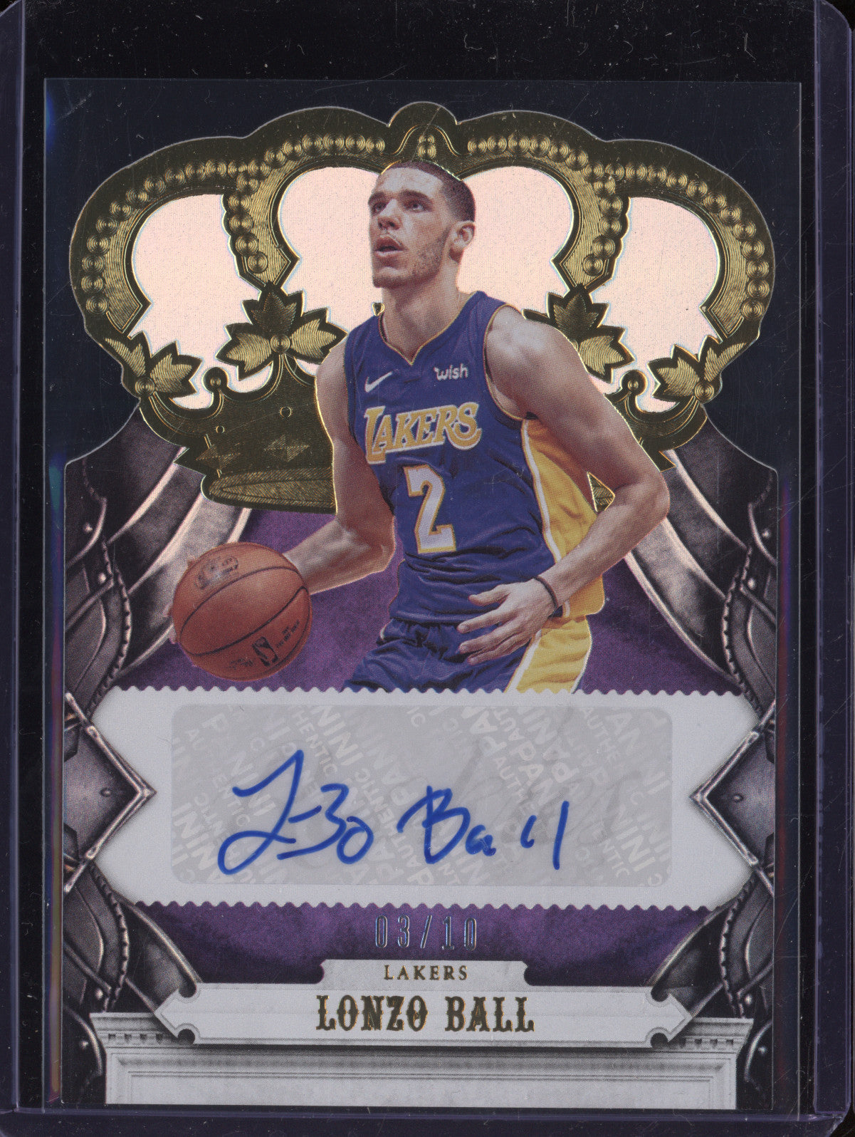 Lonzo Ball 2017-18 Panini Crown Royale CR-LBL Crown Auto Rookies Gold RC 3/10
