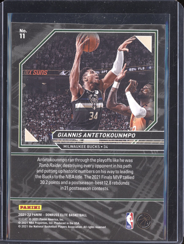 Giannis Antetokounmpo 2021-22 Panini Donruss Elite 11 Power Formulas Purple 37/49