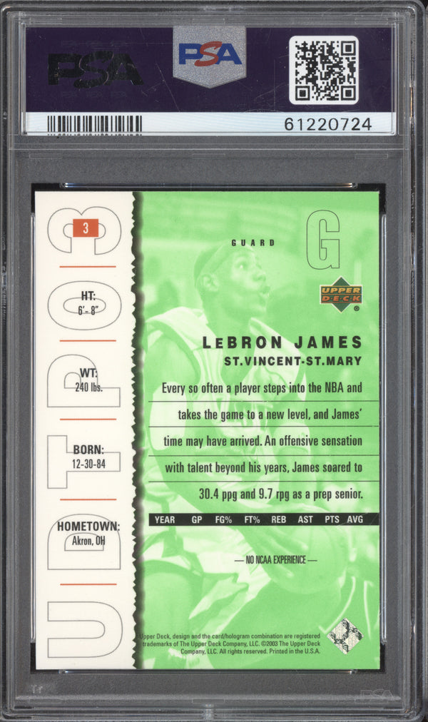 LeBron James 2003-04 Upper Deck Top Prospects 3 RC PSA 9