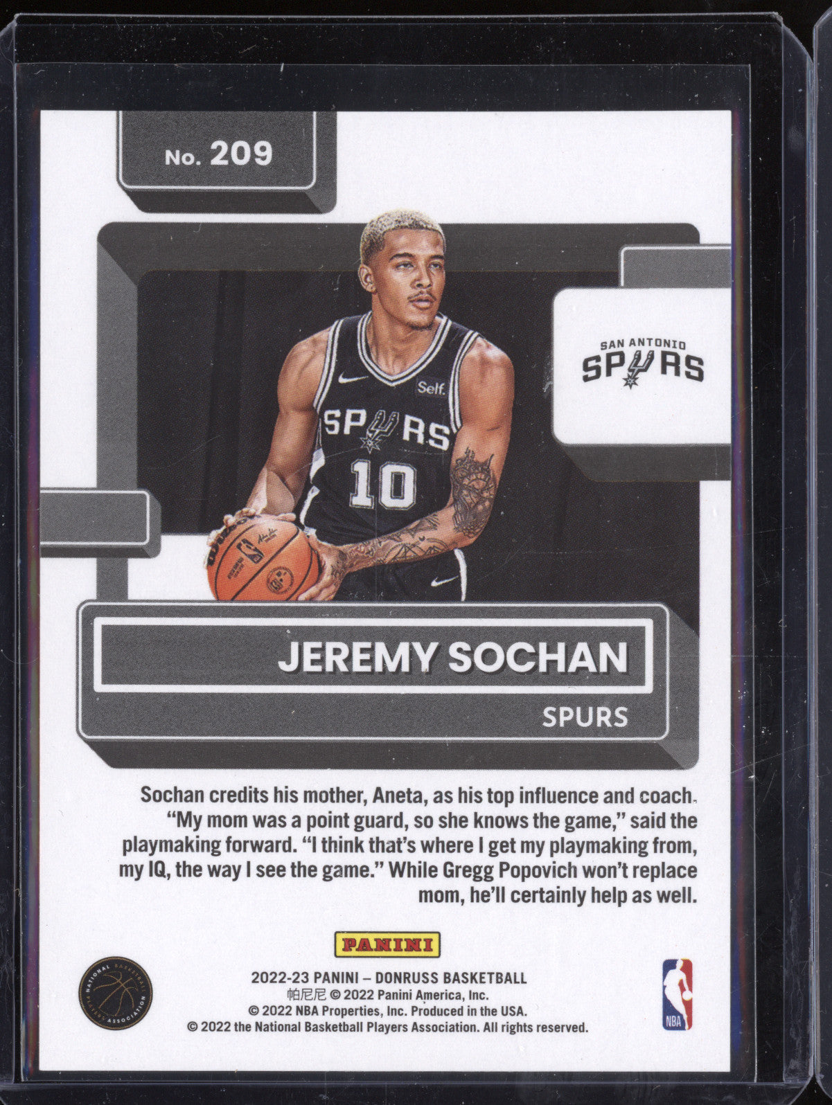 Jeremy Sochan 2022-23 Panini Donruss 209 Basketball RC 29/75