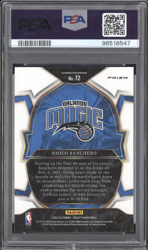 Paolo Banchero 2022-23 Panini Select 72 Blue Cracked Ice RC PSA 10