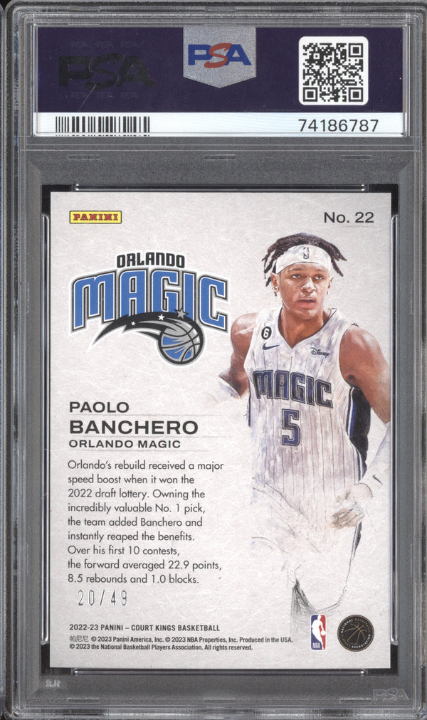 Paolo Banchero 2022-23 Panini Court Kings Works in Progress Violet RC /49 PSA 9