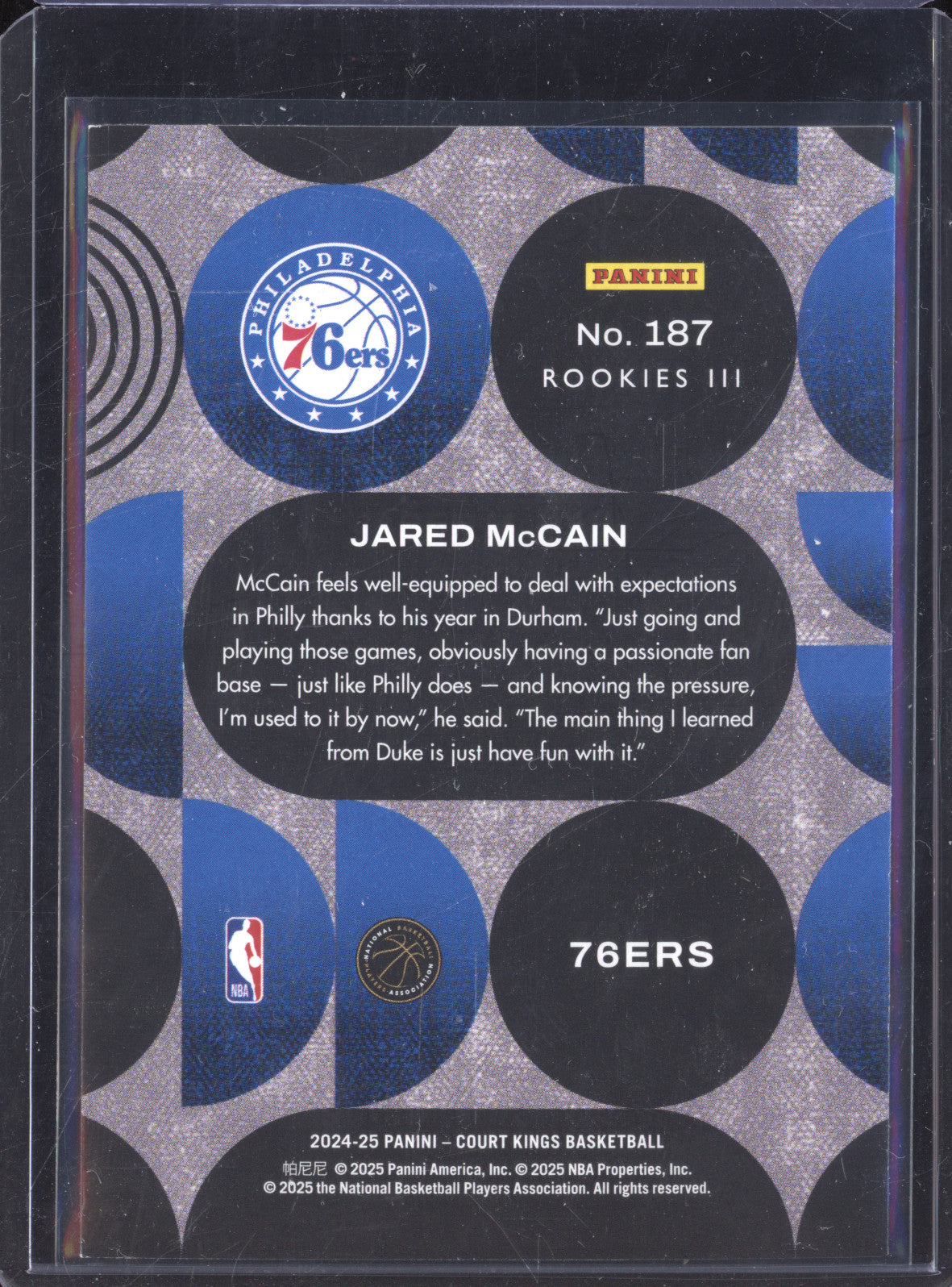 Jared McCain 2024-25 Panini Court Kings 187 Rookies 3 RC
