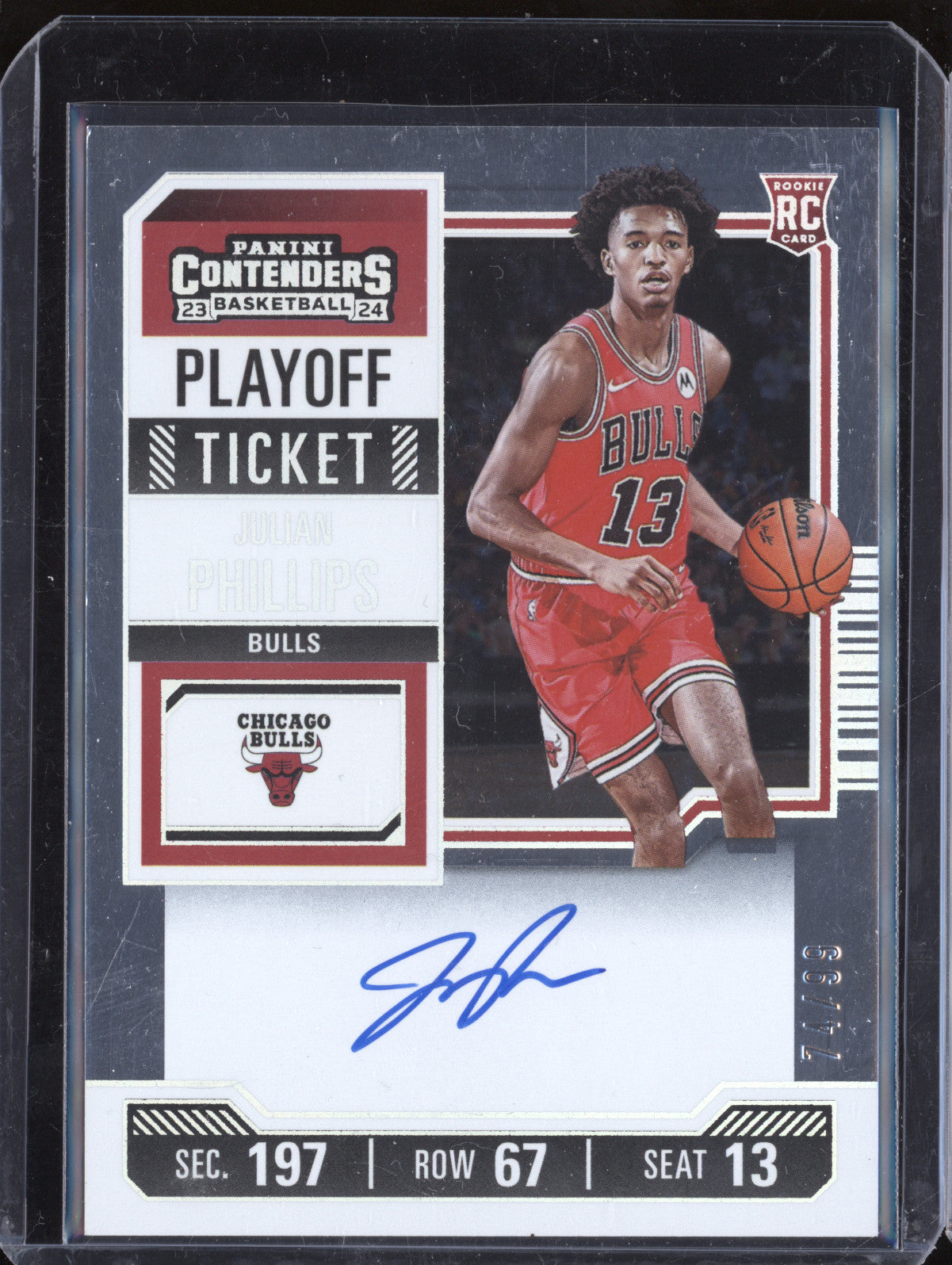 Julian Phillips 2023-24 Panini Contenders 101 Playoff Ticket Auto RC 74/99