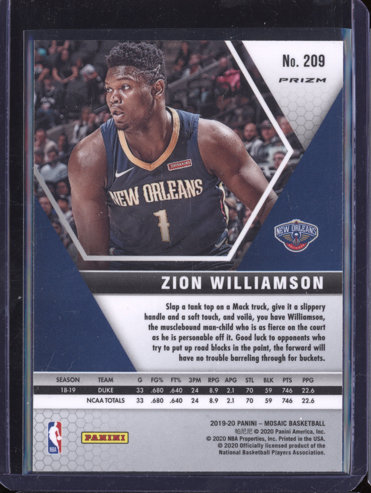 Zion Williamson 2019-20 Panini Mosaic 209 Gold Wave RC