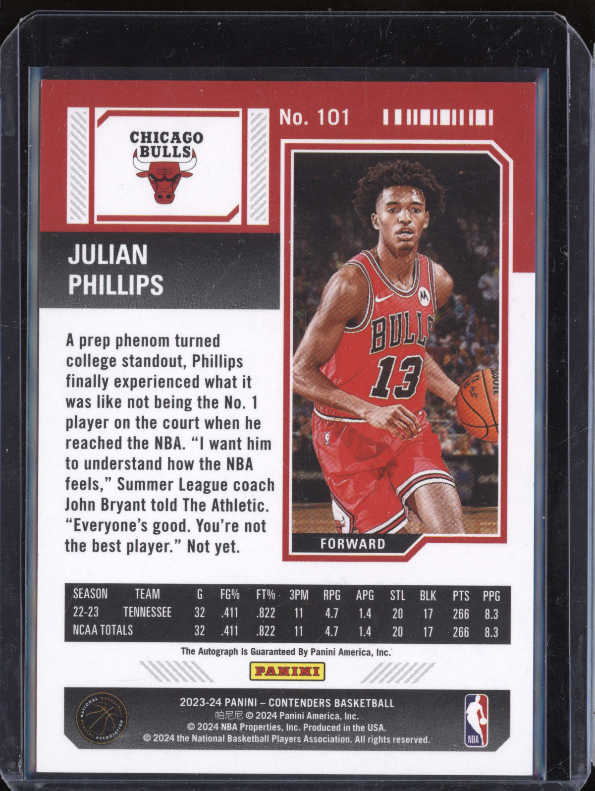 Julian Phillips 2023-24 Panini Contenders 101 Playoff Ticket Auto RC 74/99