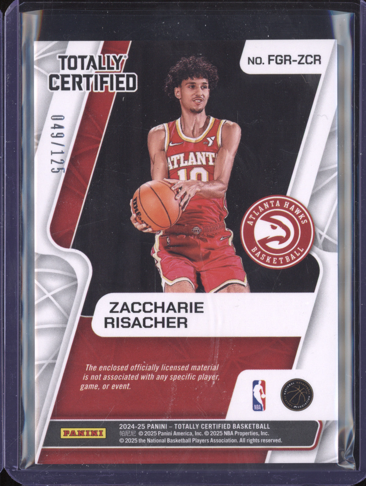 Zaccharie Risacher 2024-25  Totally Certified FGR-ZCR Fabric of the Game /125