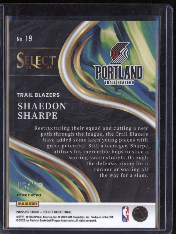 Shaedon Sharpe 2022-23 Panini Select 19 Sensations Gold RC 6/10