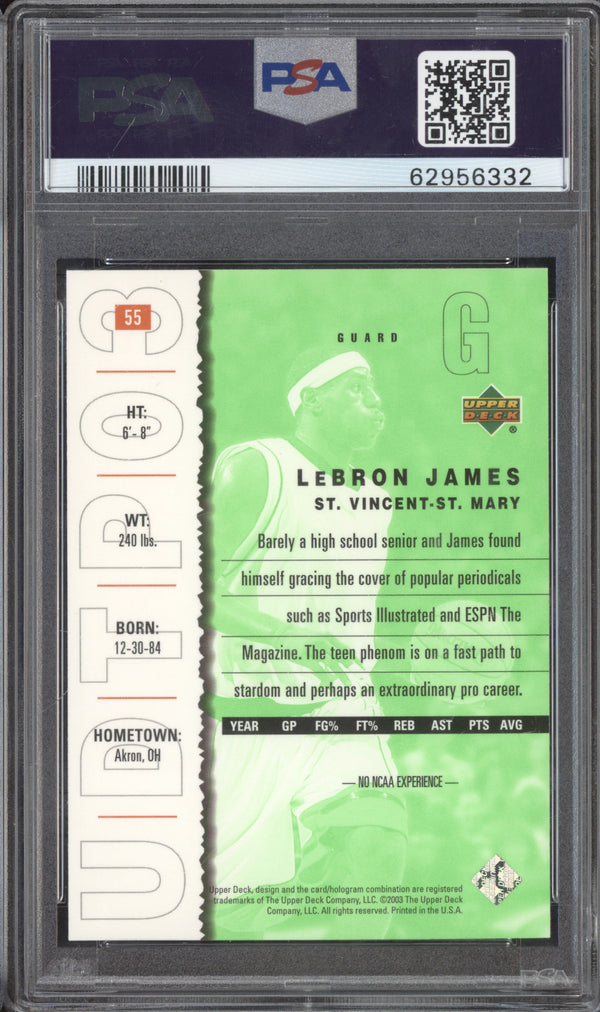 LeBron James 2003-04 Upper Deck Top Prospects 55 RC PSA 10