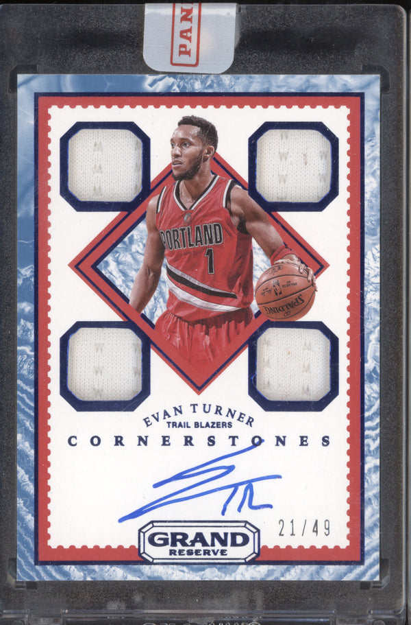 Evan Turner 2016-17 Panini Grand Reserve 15 Cornerstone Quad Jersey Autograph Quartz RC 21/49