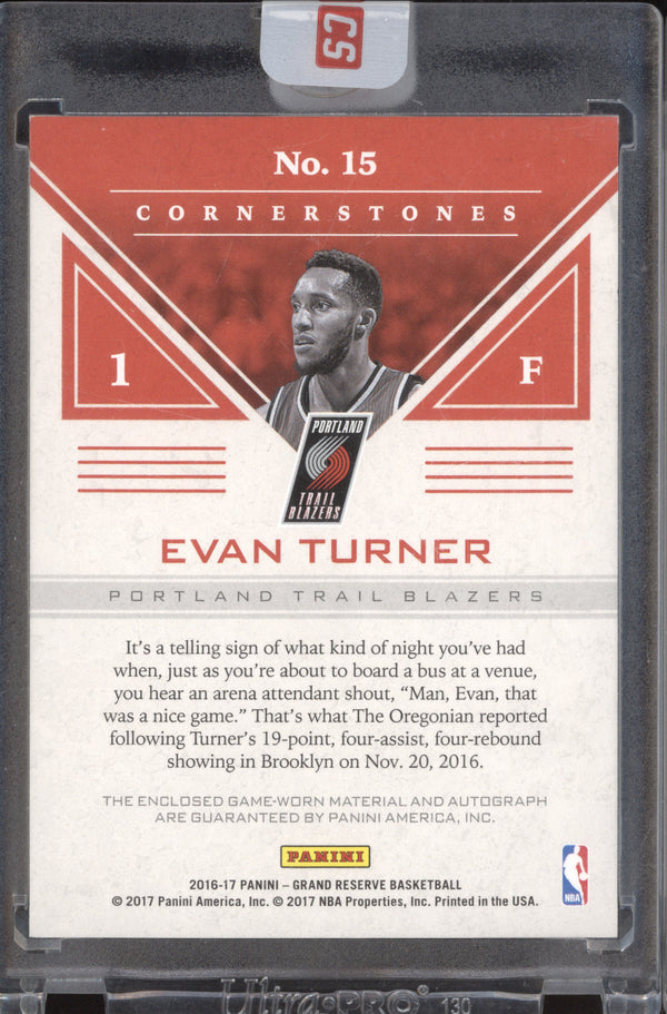 Evan Turner 2016-17 Panini Grand Reserve 15 Cornerstone Quad Jersey Autograph Quartz RC 21/49