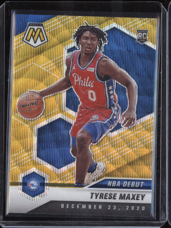 Tyrese Maxey 2020-21 Panini Mosaic 263 NBA Debut Gold Wave RC