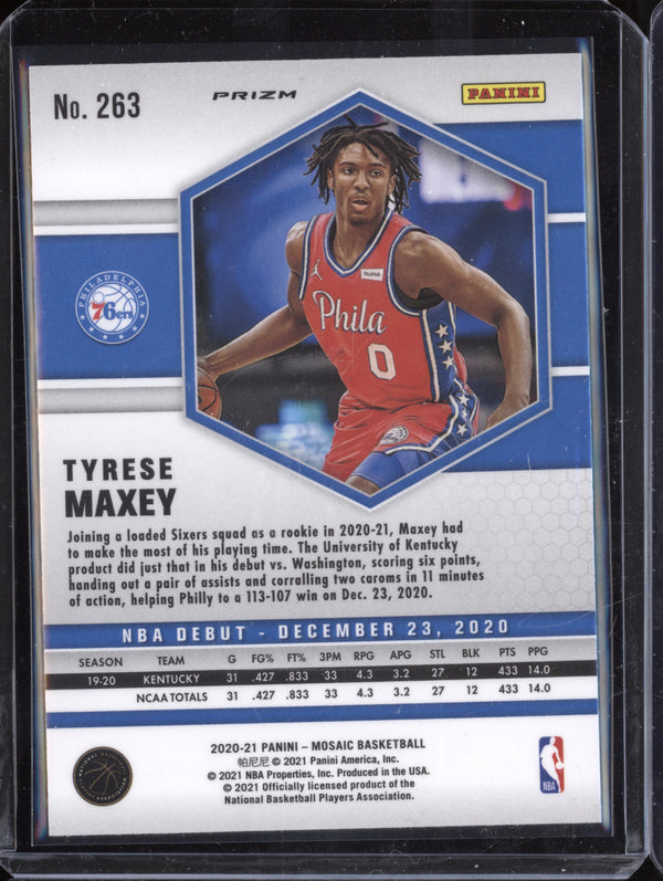 Tyrese Maxey 2020-21 Panini Mosaic 263 NBA Debut Gold Wave RC