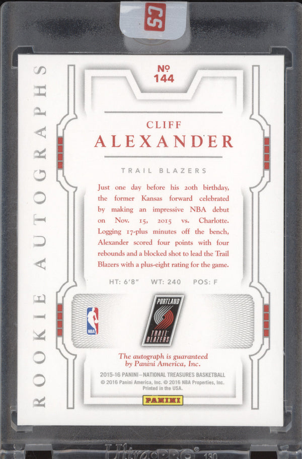 Cliff Alexander 2015-16 Panini National Treasures 144 Rookie Autogaphs RC 57/99