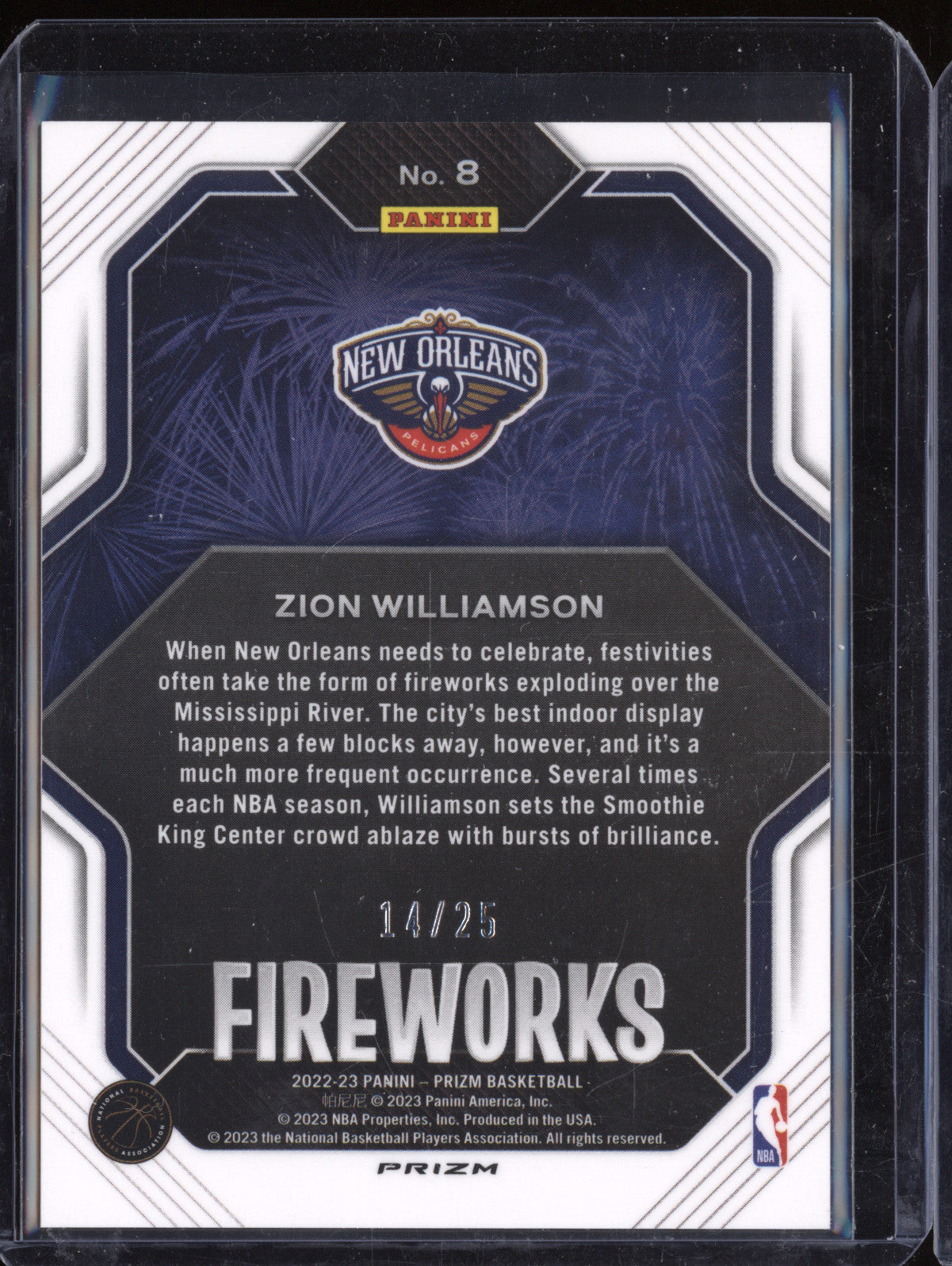 Zion Williamson 2022-23 Panini Prizm 8 Fireworks Mojo 14/25