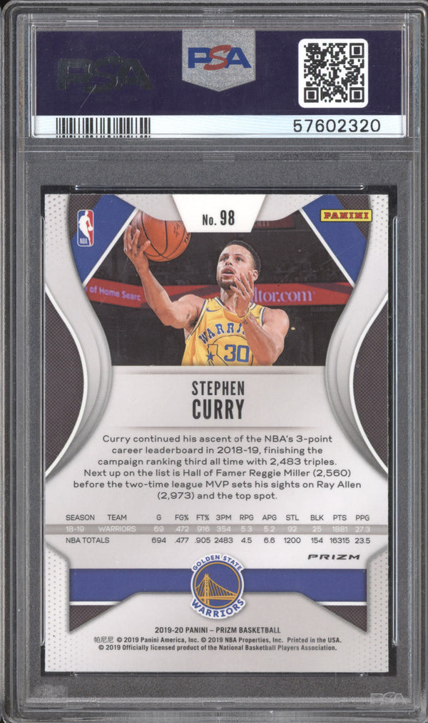 Stephen Curry 2019-20 Panini Prizm 98 Silver PSA 10