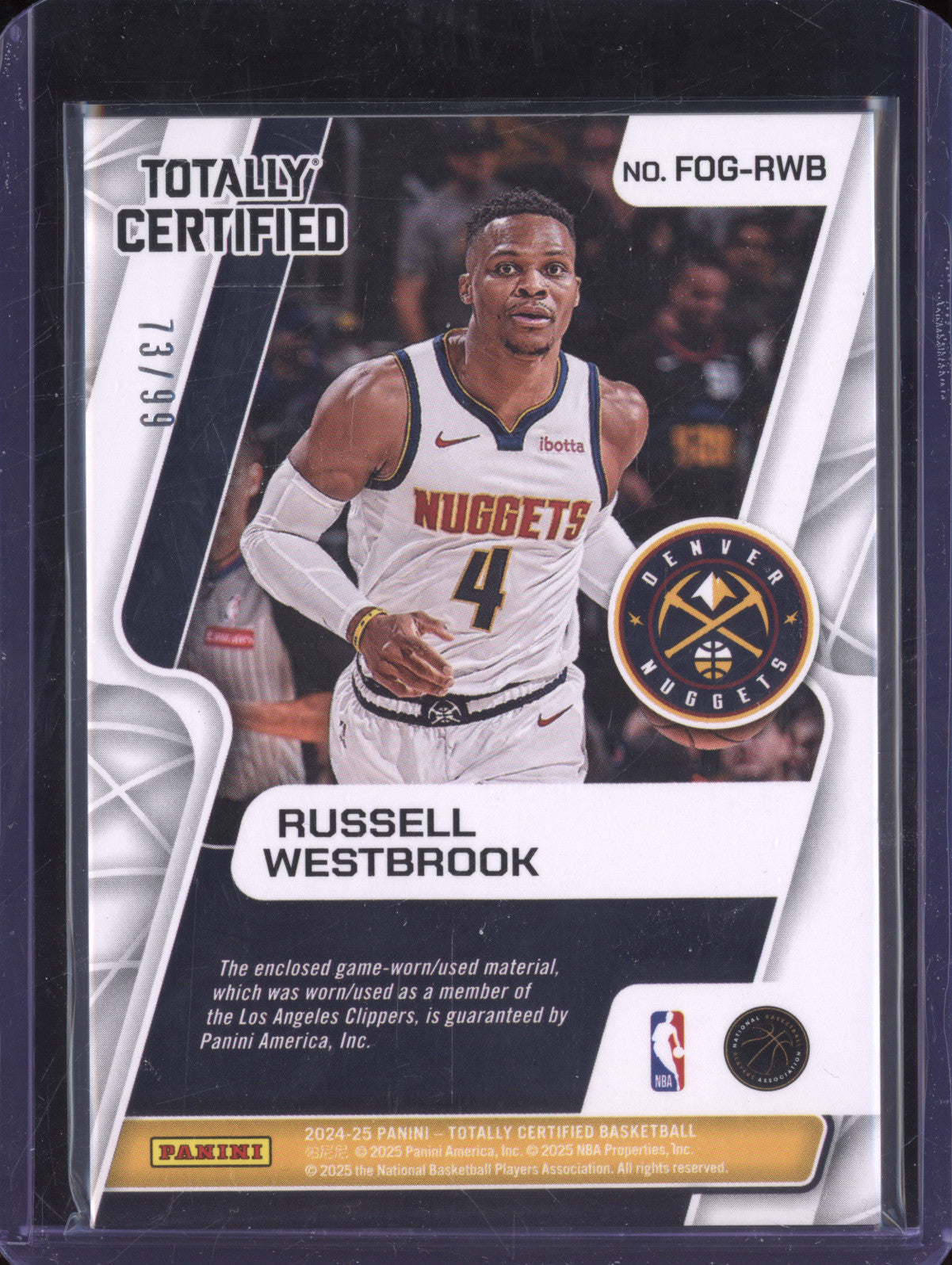 Russell Westbrook 2024-25 Panini Totally Certified FOG-RWB FotG Purple 73/99