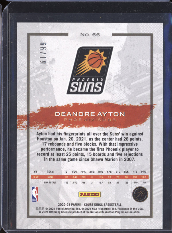 Deandre Ayton 2020-21 Panini Court Kings 66 Amethyst RC 61/99