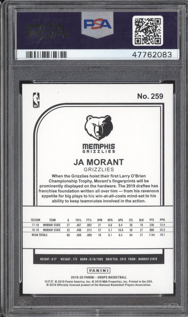 Ja Morant 2019-20 Panini Hoops 259 RC PSA 10